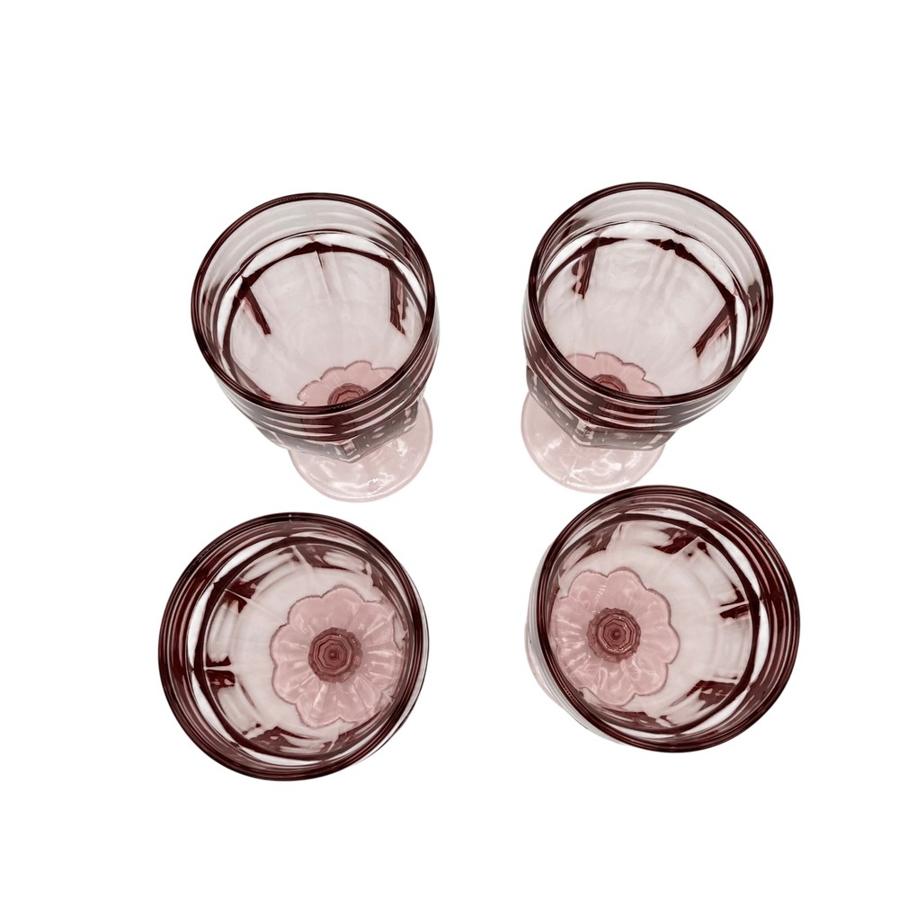 VTG Libbey Duratuff Gibraltar Pink Goblet 16oz Iced Tea Glasses Retro Barware 4 - Picture 2 of 10